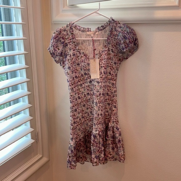 NWT LoveShackFancy Trevor Dress Positano Blue, XS, pink/purple floral design - Picture 1 of 7